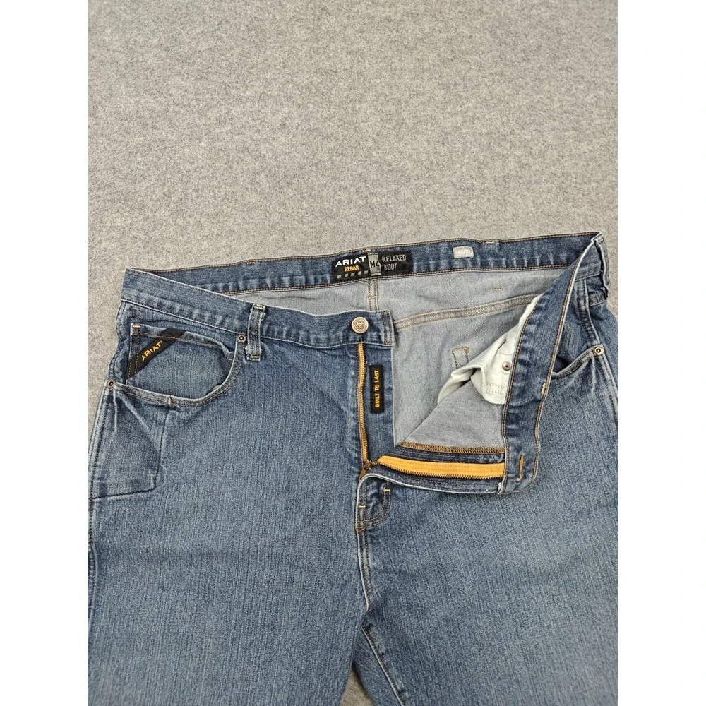 Ariat Rebar M4 Jeans Mens 44x32 Blue Med Wash Relaxed Bootcut Stretch Denim